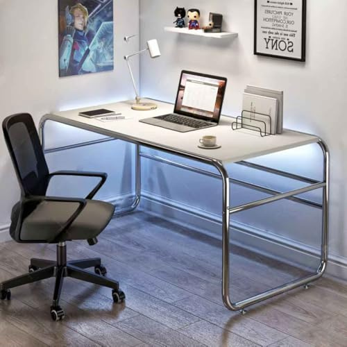 Computertisch – Moderner, einfacher Schreibtisch mit dicker, mehrschichtiger Platte und Metallrahmen, stabiler Home-Office-Arbeitsplatz, langlebiger, rechteckiger Arbeitszimmer-Laptop-Tisch