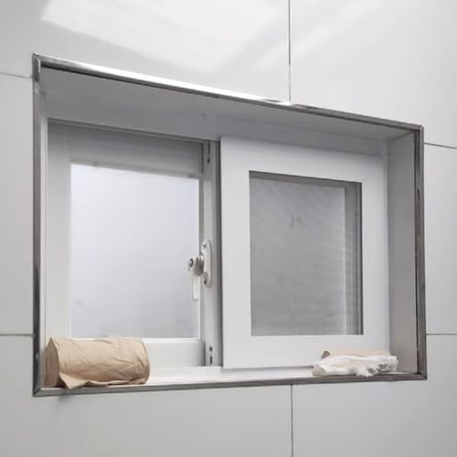 Ventana deslizante de aluminio blanco con vidrio esmerilado y pantallas, privacidad y ventilación, ideal para uso doméstico, tamaño 50 x 50 cm