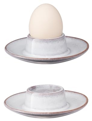 Bluweet Eierbecher Porzellan 2er Set Rund Weiss für Hart und Weichgekochten Eiern, Stapelbar, Eierständer 2 Stück Weiß Keramik