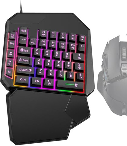 1 Handed Keyboard, USB Wired Programmable RGB Mechanical Game Keyboard, Ergonomic Keypad with Mobile Controller Layout, Compact One-Hand Pad for PC Gamers and Streamers, 150cm