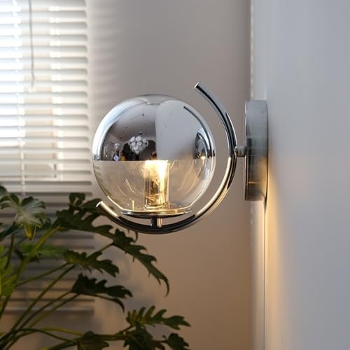 OOWOKS Wandleuchte Innen Silber Chrom 12W Retro Industrie Wandlampe Glas 3 Farbtemperaturen 3000K/4500K/6000K Glaskugel Nachttischlampe Bauhaus Lampe für Wohnzimmer Schlafzimmer Flur Hotel