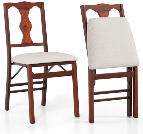 COSTWAY 2er Set Klappstühle, Esszimmerstühle mit gepolsterten Sitzen & Massivholzrahmen, Küchenstühle klappbar, bis zu 170kg belastbar, armloser Polsterstuhl für Esszimmer, Küche, Wohnzimmer