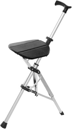 Canne de marche pliable avec siège - Chaise pliante - Chaise pliante - Chaise pliante - Bâton de randonnée - Pour le camping, la randonnée - Aluminium léger - Facile à transporter - Noir