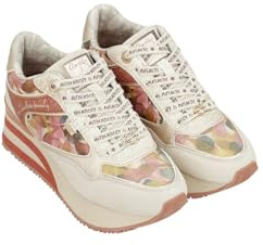 Anekke Bloom Sneaker Donna con Zeppa, Rosa e Beige, Motivo Floreale, Suola Rigata n40