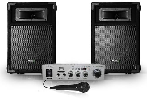 Ibiza Sound 2 Altavoces pasivos PA 8/ 20 cm 2 vías 2x180W + 100W Amplificador estéreo de Karaoke USB/BT + Mic