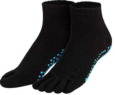Piarini 1 Paar Zehensocken kurz - ABS Socken aus Baumwolle - Socken für Yoga Tanzen Pilates Fitness - Schwarz Grau Rosa Weiß 35-38 39-42