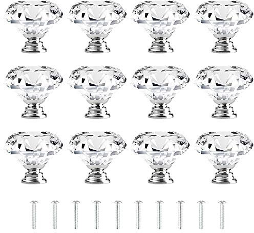 Attom Tech Home 12 Stück 30 mm Möbelknöpfe Kristallklare knauf für schrank, Diamantform, Schrankknäufe mit Schrauben für Küche, Kommode, Schrank, Badezimmer, Kleiderschrank