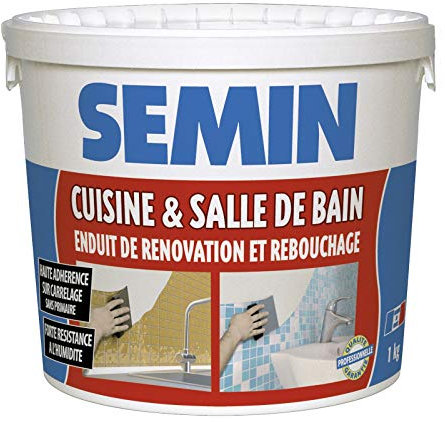 Semin - Enduit de Rebouchage et Rénovation - Spécial Cuisine et Salle de Bains - Seau de 1 kg