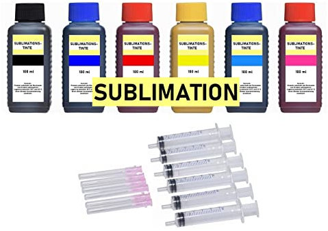 6 x 100 ml d'encre de sublimation, 100 ml noir, cyan, magenta, jaune, photo-cyan et photo-magenta pour impression textile, impression par sublimation, impression par transfert thermique