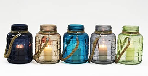NOOR Living Deko Windlicht Glas S mit Jute-Kordel u. Quadrat Prägung 14x20cm braun