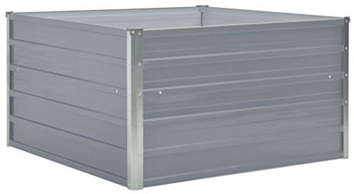 Tidyard Hochbeet Pflanzkübel Blumentopf Blumenkasten Metall Pflanzbeet Gartenbeet Frühbeet Garten Blumenhochbeet für Terrasse & Garten Verzinkter Stahl 100 x 100 x 45 cm Grau