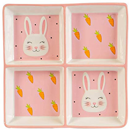 Nicola Spring Pink Bunny Snack Plate - Hand Painted Buffet Party Serveware Tableware - 20cm - Pink
