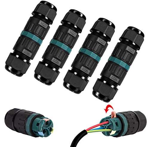 Lot de 4 connecteurs de câble étanches IP68 - Connecteur de câble étanche à 3 broches - Manchon de connexion pour câble de 5 à 12 mm de diamètre - Boîte de jonction 2 voies étanche IP68 pour jardin,