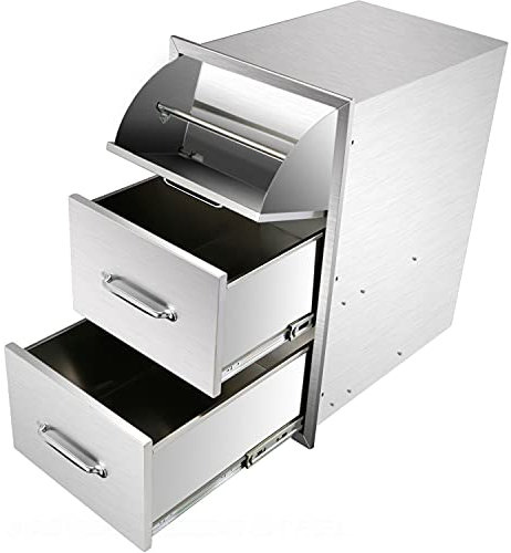 Ryan Küchenschubladen für den Außenbereich, 43,2 x 76,2 x 58,2 cm, Outdoor-Küchenschubladen, 3-stöckige Edelstahl-Grillschubladen, dreifache Zugangs-Schubladen mit Griff für Grillinsel, Outdoor-Küche