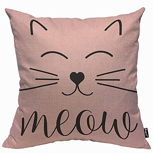Mugod Kissenbezug mit Katzengesicht, niedliches Katzen-Lächeln, rosa Kissenbezug für Männer und Frauen, dekoratives Zuhause, Sofa, Stuhl, Couch, 45 x 45 cm.