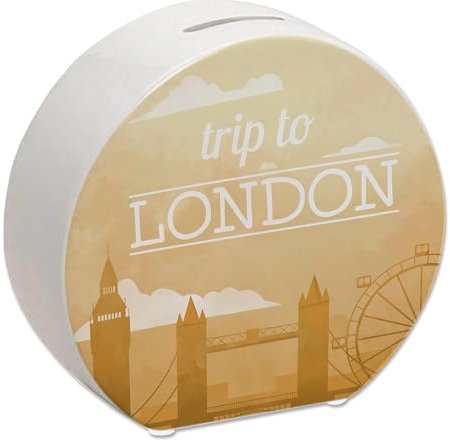 Spardose mit schönem Motiv und Text - Trip to London in gelb Spardose für den nächsten Städtetrip nach London als Geschenk für Menschen die gerne und viel um die Welt Reisen