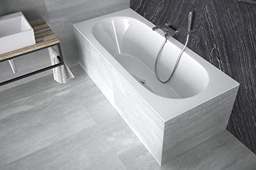 ECOLAM® Badewanne Wanne Rechteck für Zwei Vitae Slim Acryl weiß 170x75 cm niedriger Rand 15 mm + Träger Styropor zum Verfliesen + Ablaufgarnitur Ab- und Überlauf Automatik Füße Silikon Komplett-Set