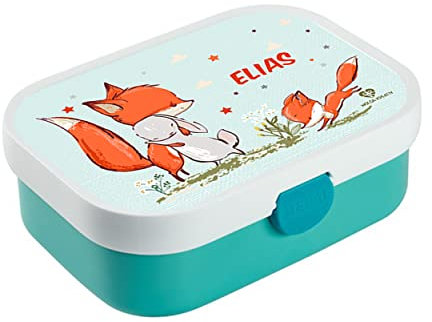wolga-kreativ Personalisierte Kinder Mepal Campus Kinder Brotdose Fuchs und Hase Lunchbox mit Fächern und Unterteilung als Geschenk zur Einschulung, Schule, Kindergarten