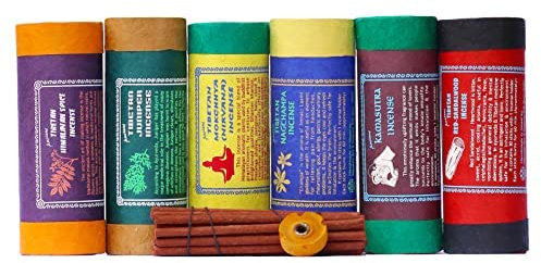 Premium TIBETIAN Räucherstäbchen Set 6x30 stück, Handgemacht in Nepal / 100% Natürlich & Bio, mit Stäbchenhalter