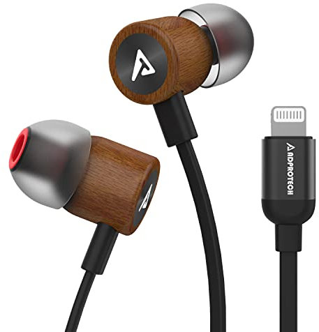 ADPROTECH Lightning Headphones Wired Earbuds Wood MFi Certified Earphones in-Ear Magnetic Headset with Microphone and Volume Controller Compatible iPhone 14 13 12 11 Pro Max iPhone Xs Max XR Black