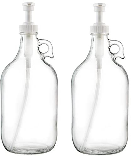 kitchentoolz Flacon distributeur à pompe en verre de 1,8 l avec pompe pour distributeur de savon à lessive, détergent liquide, adoucissant et pompe à sirop – Capacité de 1,8 l