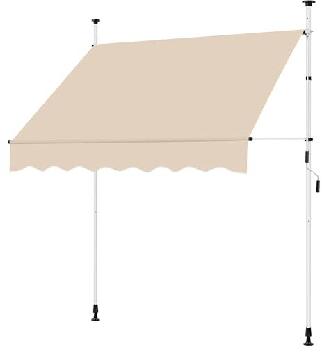 Yaheetech 2 x1.2m Adjustable Garden Awning, Free Standing Awning, Sun Shade Shelter Canopy with Hand Crank for Patio/Gazebo/Garden/Restaurant/Cafe, No Drilling, Beige