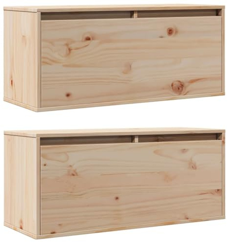 vidaXL 2X Armoires Murales en Bois de Pin Massif - Meubles de Rangement Salon Maison 80x30x35 cm