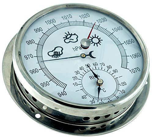 YANYUESHOP Aneroid Barometer, hochpräzises Barometer, Temperatur, Luftfeuchtigkeit und Luftdruck 3 in 1, für Navigation, Luftfahrt, Bergsteigen, Landwirtschaft, Haushalt, Marine,Silber