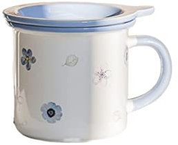 Tasses à café Céramique coupe avec couvercle cuillère tasse ménage eau tasse femme femme japonais lait tasse couple couple tasse de petit déjeuner girl floral tasse Tasse à café (Color : Blue)