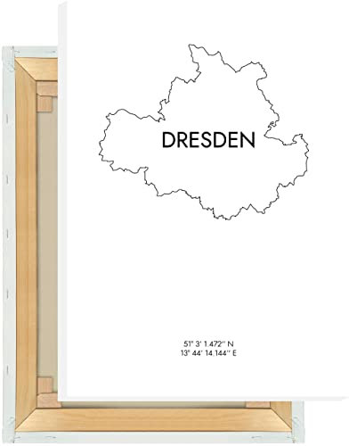 MOTIVISSO Dresden Koordinaten Leinwand - Leinwandbild Wandbild Wall Art Deko - Wohnzimmer Büro Flur - modern minimalistisch skandinavisch - weiß/schwarz, 50x50 cm