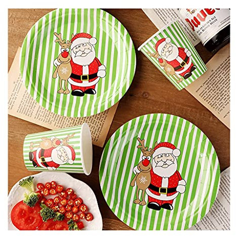ORTOLY Juego de vajilla Piezas Papel Papel Vajilla Conjunto Navidad Placas Placas Tazas Suministros for Piedra de Vajilla for Bodas Año Nuevo Eva Juego de Platos (Specification : 4#Set-10 pcs Each)
