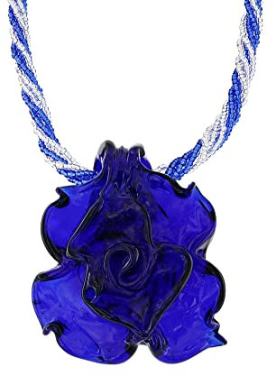 Venetiaurum - Collar para Mujer con Colgante de Rosa Azul en Cristal de Murano Original y Plata 925 - Joya Made In Italy Certificada