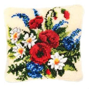 ROCKY&CHAO Knüpfteppich Zum Selber Knüpf-Sets mit Kissen knüpfen-Set 43x43cm Kissenbezug-Set für Erwachsene und Kinder Latch Hook Kit Heimaccessoire(Blumenstrauß)