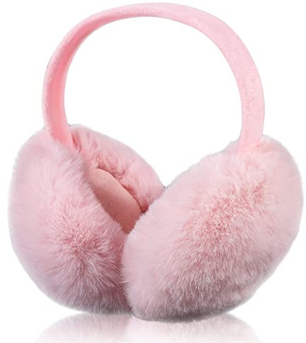 KINBOM Winter Ear Muffs, Cute Ear Muffs Winter Women Foldable Earmuffs Women Winter Earmuffs Ear Covers for Winter Cold Weather Outdoor (Pink)