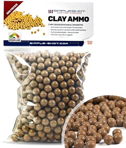 SimpleShot Clay Slingshot Ammo (500pcs), All-Natural Non-Toxic Biodegradable Magnetic Performance Clay Slingshot Ammo (11mm (7/16 inch))