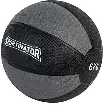 SPORTINATOR® Training Medizinball in grau/schwarz, mit Gewichtsangabe auf dem Ball, ideal für das Kraft- und Konditionstraining. Größe 1 bis 10, Gewicht von 1 kg bis 10 kg (6)