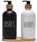 FEILANDUO Glass Soap Dispenser Set, Kitchen and Bathroom Dispenser with Bamboo Pump and Soap Tray, Farmhouse Home Decor (Black + White)