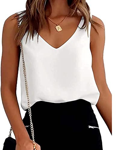 Ausla Canottiere da Donna in Raso di Seta con Scollo a V Camicette Canotta Senza Maniche in Raso Canotta Estiva di Base (XL)