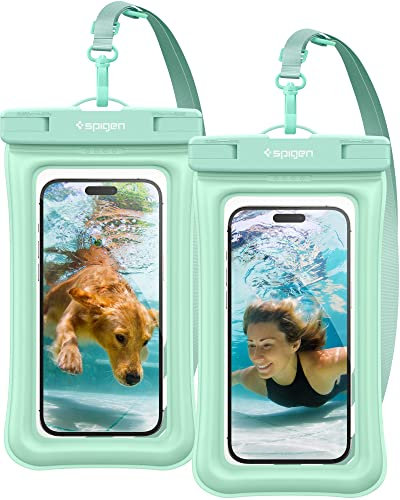 Spigen [2 PACK Aqua Shield Floating Waterproof Phone Pouch Up to 8.2, [Extra Large] [Non-Toxic TPU] IPX8 Case for iPhone 16 16e 15 14 Pro Max Plus, Samsung S25 S24 Ultra, Pixel more - Mint