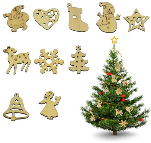 DTYGUIXE 200 Pz Ciondoli Natale Legno Naturale Ornamenti Decorativi Natale in Legno Pendente Natale Legno per Artigianato Etichette in Legno di Natale per Artigianato Fai Da Te Biglietto