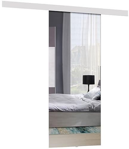 KIER FURNITURE Schiebetür Komplettset - MIRROR - Tür mit Laufschiene - Schiebetürsystem - Raumspartür - Innentüren - Schiebetür - Weiß - 96 x 205 x 1,6 cm