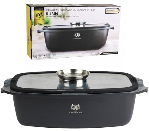 KARL HAUSMANN Faitout Induction - 5.5L - Cocotte Fonte d'Aluminium - Marmite Couvercle en Verre - Casserole Tous Feux dont Induction - Revêtement Antiadhésif - Sans PFOA