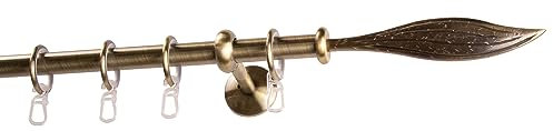 Garesa Gardinenstange Esperanca Ø 16mm, 1-läufig, Messing, antik I Rustikale Vorhangstange inkl. Ringe + Faltenlegehaken I Mit Endknopf Modern I Wandmontage I 120cm