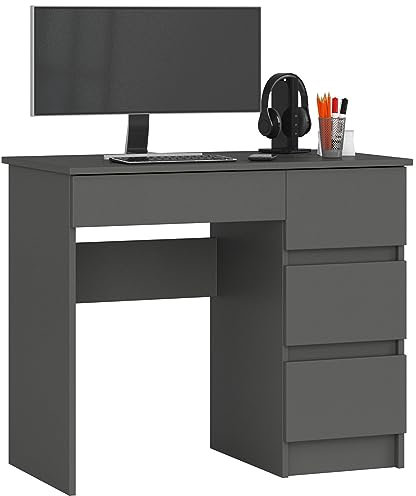 AKORD Bureau avec Rangement | Table de Bureau Tiroir | 4 tiroirs Bureaux | Haute qualité | Bureau Adolescent Garcon | pour la Maison Petit | Meuble Ordinateur | Gris Graphite