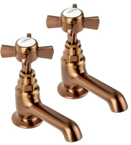 Traditional Basin Taps Pair Hot and Cold for Bathroom Sink Victorian Rose Gold Cross Head Handles 2 taps