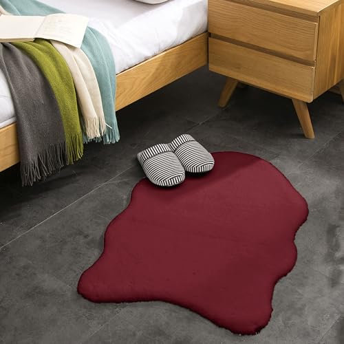 Teppich Wölkchen Fellteppich, Kunstfell Teppich Waschbar, Hasenfell Imitat, Kaninchenfell, Kurzfell - Fell Sitzkissen Stuhlkissen, Fell für Stühle, Kunstfell Stuhlauflage - Rot - Fell 55x80cm