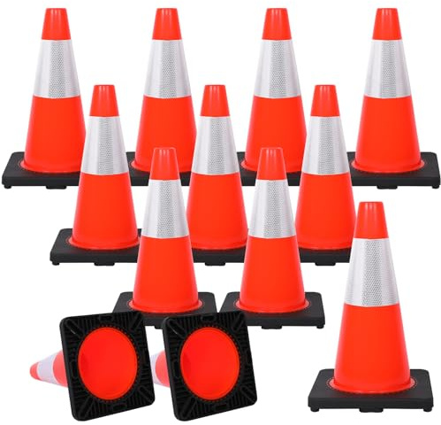 Traffic Safety Cone 18 Inches 12 Pack, with Reflex Collars of Parking Lots