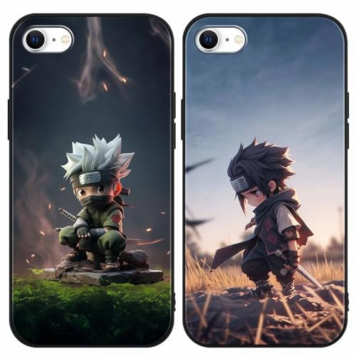 PBNDJVG 2 Stück Handyhülle für iPhone 7/iPhone 8/iPhone SE 2022/2020 Hülle 4.7'' Anime Kakashi Uchiha Sasuke Manga Muster Design Junge Case Schutzhülle TPU Silikon Ultra Dünn Cover, 03