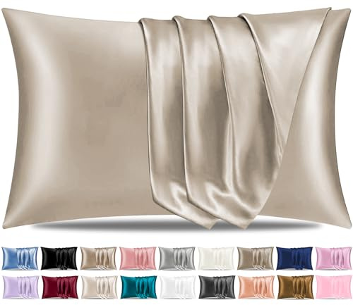 Pamposh Satin Silk Pillowcases For Hair And Skin 4 Pack Standard Size with Envelope Closure (Taupe, 4 Pcs Pillowcases (50 x 75 cm))