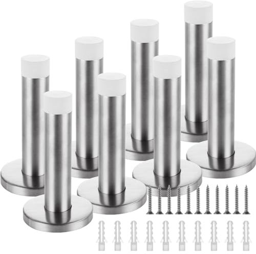 AKOLAFE 8PCS Wall Door Stop Stainless Steel Door Stoppers for Walls and Skirtings, Wall Mounted Door Stops with Rubber Bumper Tip, Come with Mounting Screws and Anchors, Silver